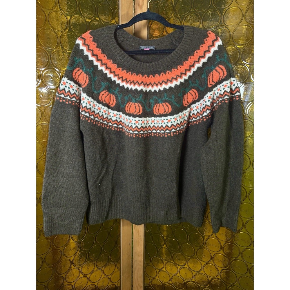 Vince Camuto Haloween Pumpkin Sweater Brown With Orange Pumpkins Super Soft Sz L